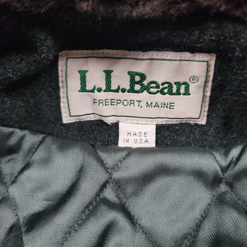 Vintage LL Bean Coat Womens 8 Green Wool Hooded Toggle Fur Trim Lined Long - Picture 2 of 15
